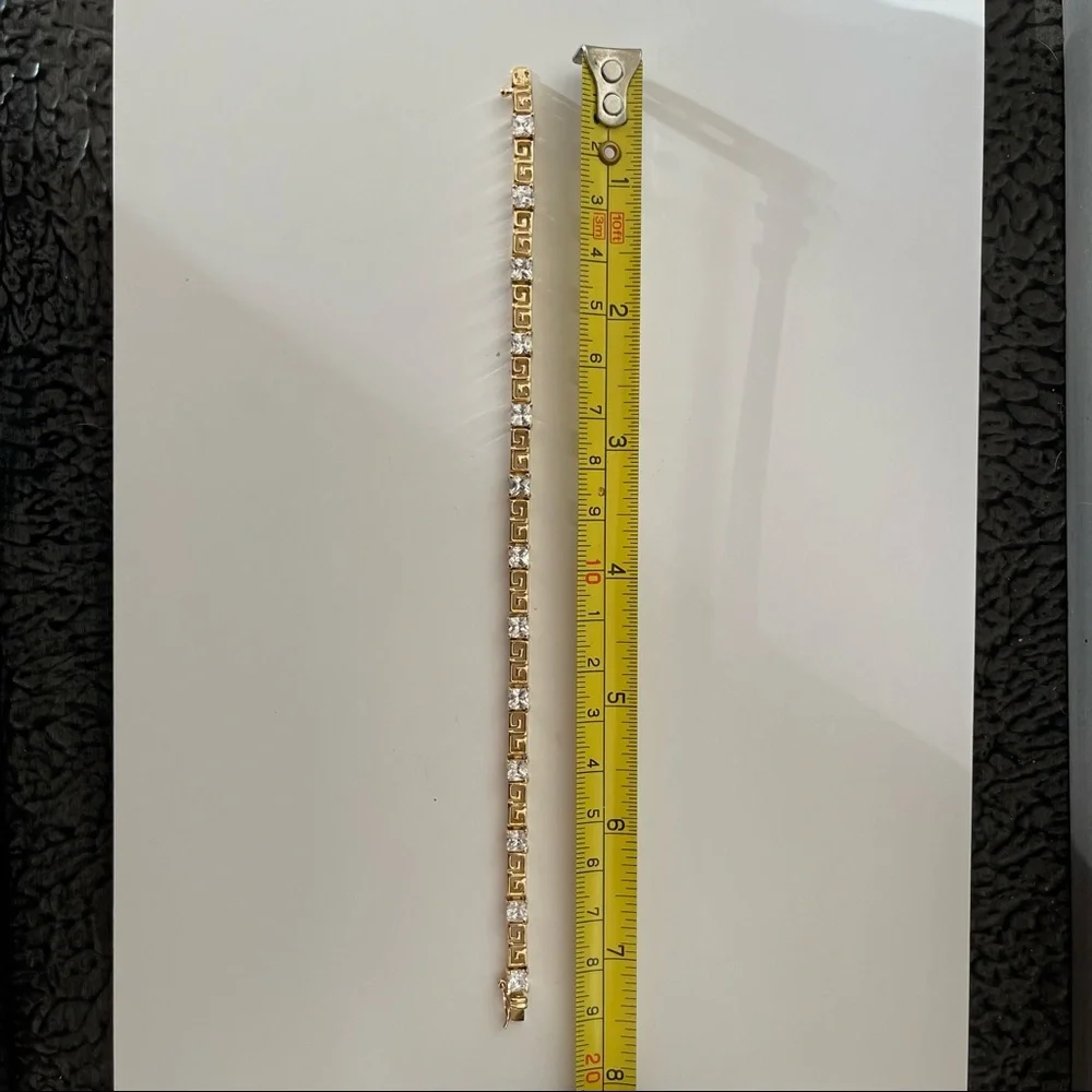 VTG Ross Simons sterling silver 925 CZ Greek key gold vermeil tennis bracelet - Picture 15 of 15